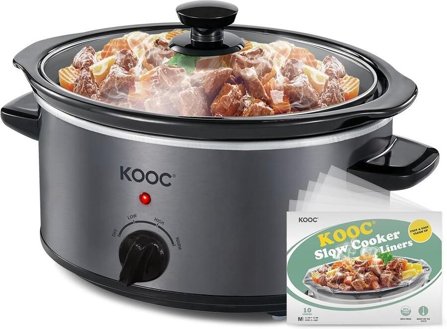 Slowcooker Kookpan Maaltijden Bereiden Inclusief Reinigingsfolie 4 Liter Grijs
