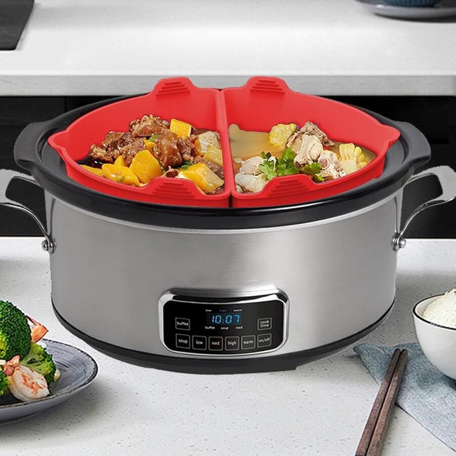 Slowcooker Liner met Scheiding Kookaccessoire Potten Gerechten Scheiden Herbruikbaar Siliconen 5.7-7.6 Liter Rood
