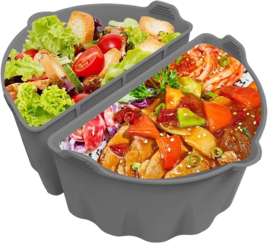 Slowcooker Liner met Scheiding Silicone Verdeel Insert Maaltijden Bereiden Twee Delen 5.5-7.5 Liter Grijs