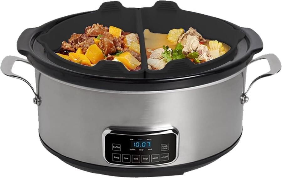 Slowcooker Liner Partitie Wand Twee Gerechten Maken Vaatwasserbestendig 5.7-7.6 Liter Zwart