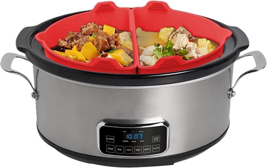 Slow Cooker Liners Dubbele Kookzones Twee Maaltijden Garen Aroma Scheidend 6-8 QT Rood