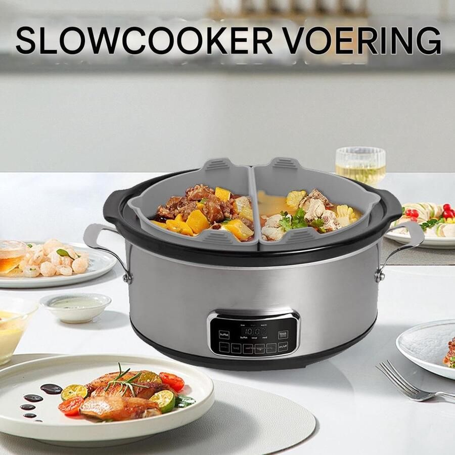 Slowcooker Liners Binnenpan Beschermers Maaltijden Bereiden Herbruikbaar Silicone 5.7-7.6 Liter Grijs