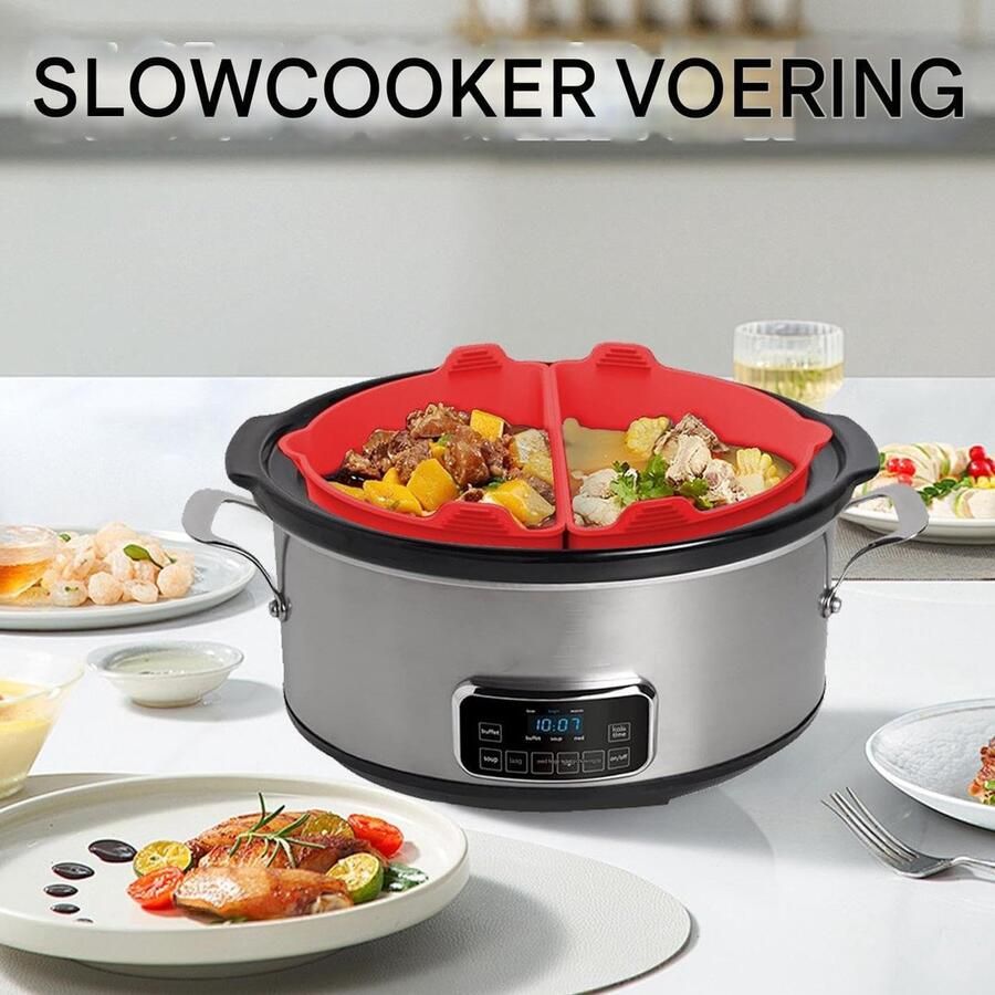 Slowcooker Liners Pot Inzetstuk Maaltijden Bereiden Herbruikbaar Siliconen 6-8 QT Rood