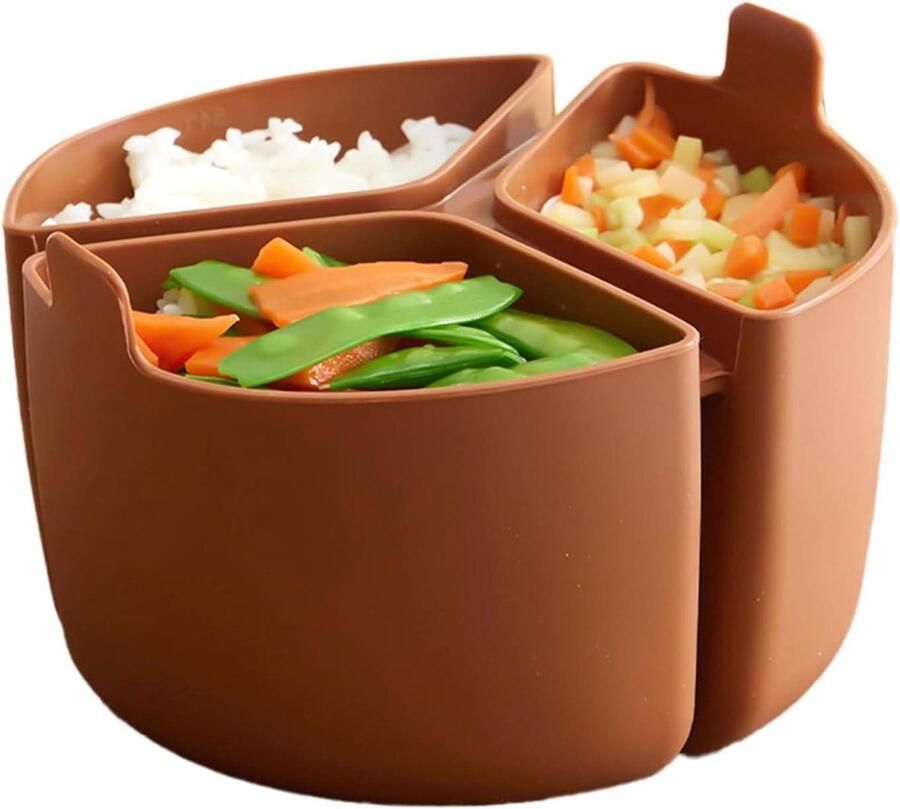 Slowcooker Verdeler Maaltijd Scheider Maaltijd Voorbereiding Drie Compartimenten 18 x 12 cm Bruin