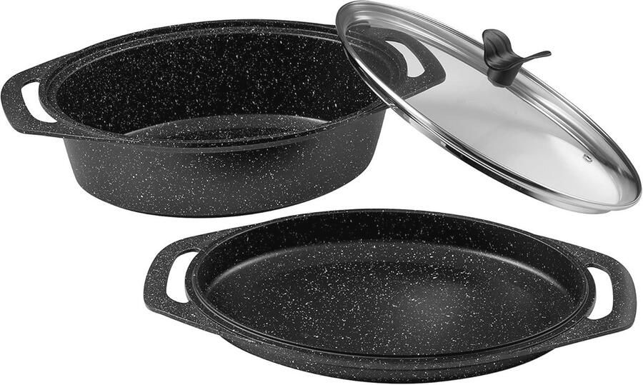 Slowcooker met glazen deksel 24 cm gegoten aluminium anti-aanbaklaag geschikt voor inductie oven en vaatwasser