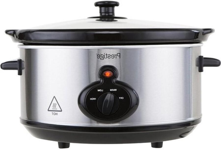 Slowcooker met Mechanische Bediening Stoofpot Bereiding op Lage Temperatuur Instelbaar met Tijdschakelaar 3.5 Liter Zilverkleurig