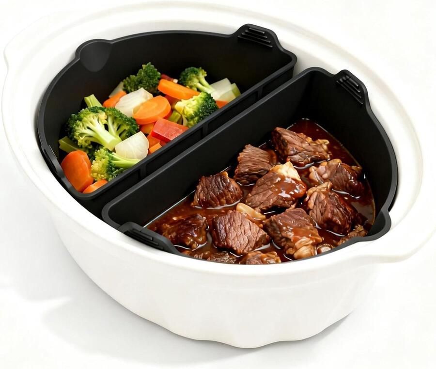 Slowcooker Siliconen Liners Crock Pot Divider Twee Maaltijden Koken Vaatwasserbestendig 6-8 Liter Grijs