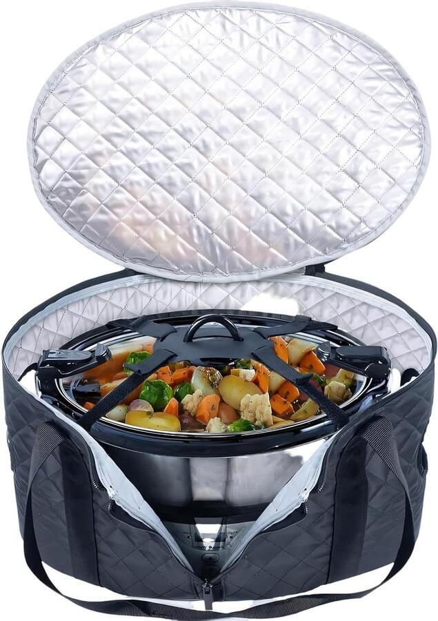 Slowcooker Tas Crockpot Cover Maaltijden Vervoeren Geïsoleerde Vulling 16 x 11.5 x 9 Inch Zwart