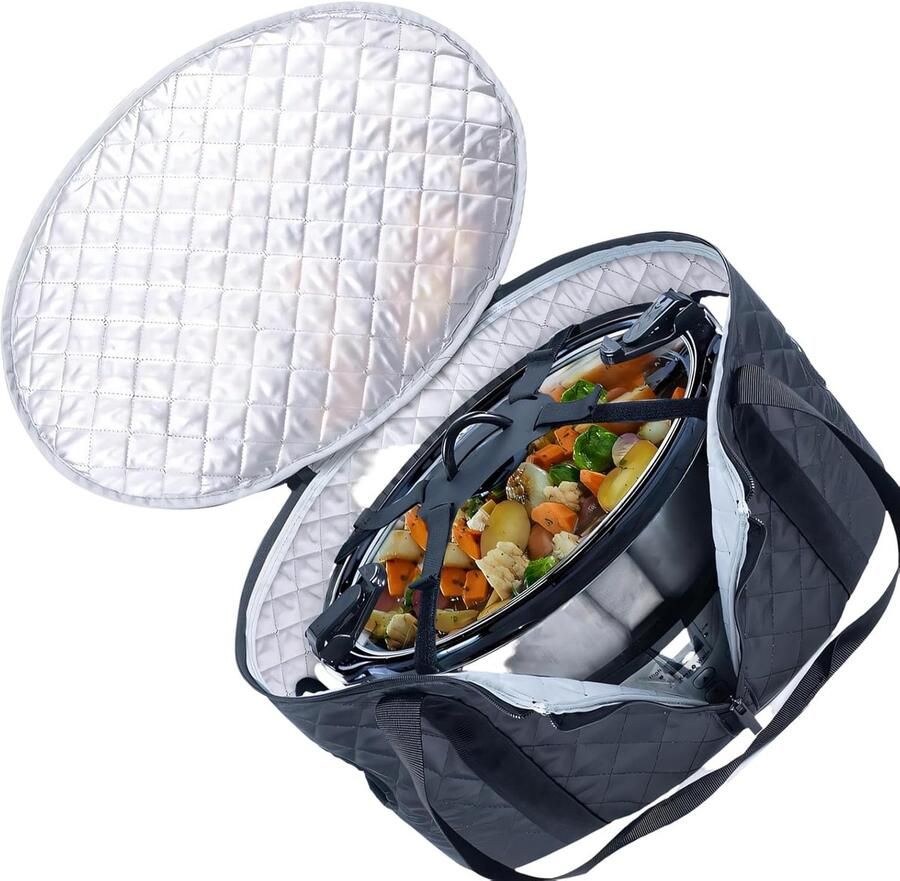Slowcooker Tas Maaltijd Planner Maaltijden Vervoeren Geïsoleerde Vulling 16 x 11.5 x 9 inch Grijs