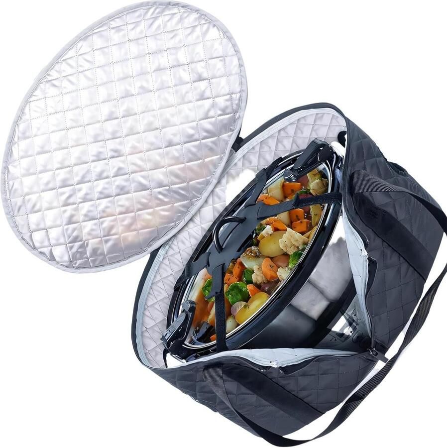 Slowcooker Tas Maaltijd Planner Maaltijden Vervoeren Geïsoleerde Vulling 16 x 11.5 x 9 inch Zwart