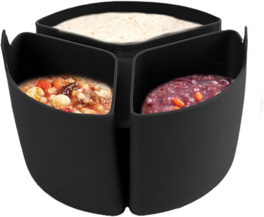 Slowcooker Verdeler Stoofpot Inzet Maaltijd Voorbereiding Drie Compartimenten 18x12 cm Zwart