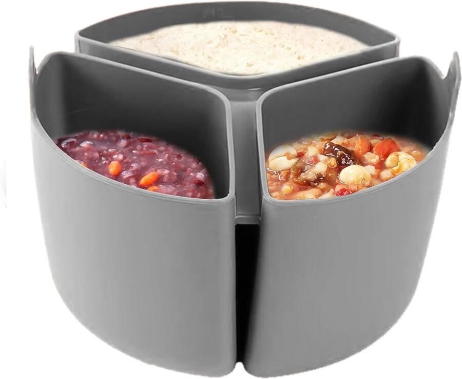 Slowcooker Voering Stoofpot Verdeeler Maaltijd Voorbereiding 3 Compartimenten 18 x 12 cm Grijs