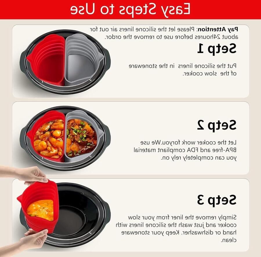 Slowcooker Voeringen Kookinzetstukken Twee Maaltijden Herbruikbaar Lekvrij 6-8 Quart Grijs