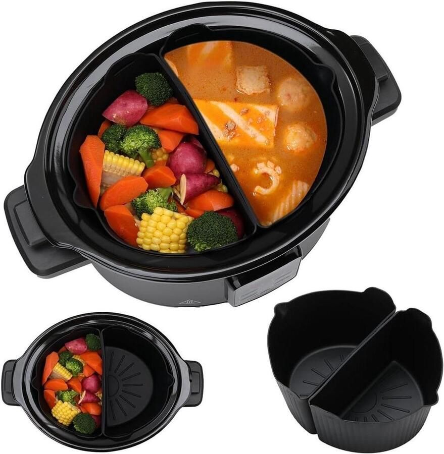 Slowcooker Voeringen Pot Inzetstukken Twee Maaltijden Koken Voorkomt Smaak Vermenging 6 Liter Potten Zwart