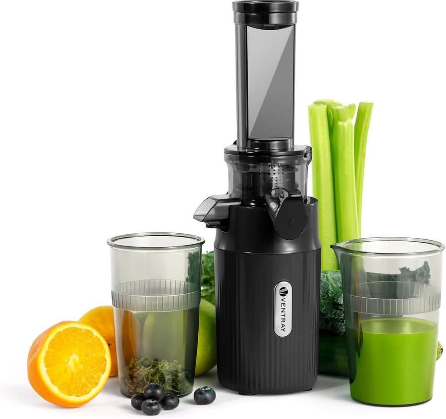 Slowjuicer 60 RPM Koudpers Sapcentrifuge voor Groente en Fruit BPA-vrij Compact Ontwerp met Omkeerfunctie Dubbele Filter
