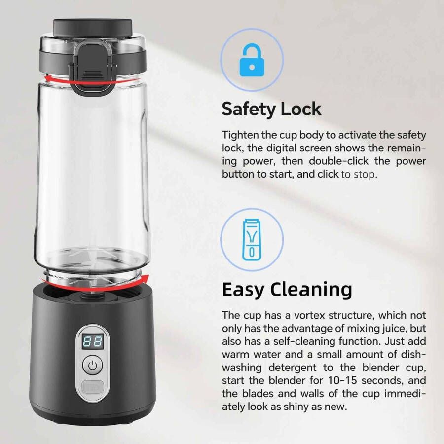 Slowjuicer Draagbare Elektrische Juicer Cup met 6-Bladige SUS304 Mes en Type-C Sapcentrifuge Sapcentrifuges Groenten en Fruit Sap Centrifuge met LED Display en Lekvrij Deksel