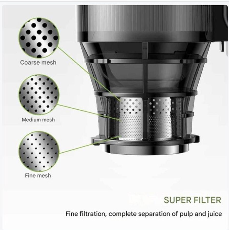 Slowjuicer Juicer Cold Press met 130mm Vulopening 1.8L 65 RPM BPA-vrij Hoge Sapopbrengst Geschikt voor Hele Groenten en Fruit Makkelijk Schoon te Maken