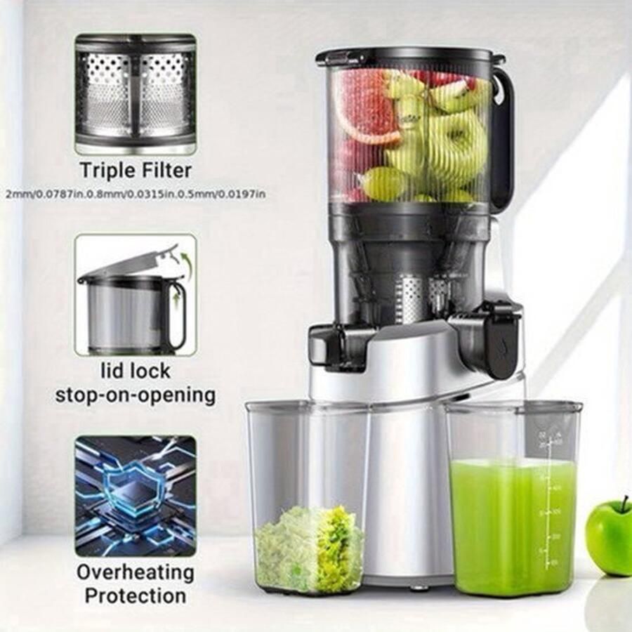 Slowjuicer – Juicer – Sapcentrifuge – Sapmaker – Slow Extractor – 13 5 Cm Voederopening – 1 8 Liter Opvangcapaciteit Zwart - Foto 2