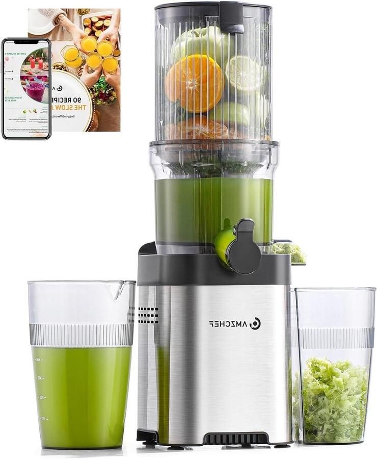 Slow Juicer Koudpers Sapcentrifuge Gezond Sap Maken 120mm Brede Opening 1.8 Liter Zilver