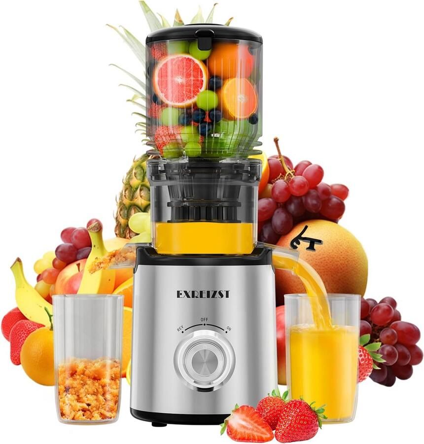 Slowjuicer met Extra Grote Vulschacht (130 mm) en 1 5L Inhoud Stille Motor BPA-Vrij