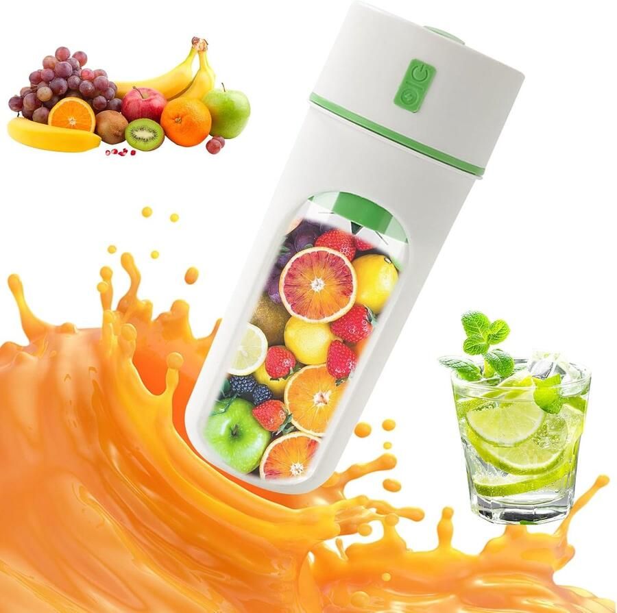 Slowjuicer sapcentrifuge draagbare juicer Draagbare sapcentrifuge 300 ml USB oplaadbaar (1200 mAh) hoge snelheid groen inclusief rietje en oplaadkabel