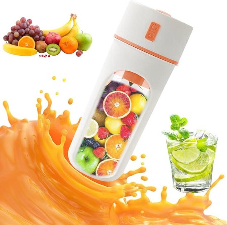 Slowjuicer sapcentrifuge draagbare juicer mini-smoothie-maker USB oplaadbaar ingebouwde batterij 1200 mAh 300 ml beker 18.000-20.000 rpm meer dan 5 messen ≤36V roze zonder draagkoord
