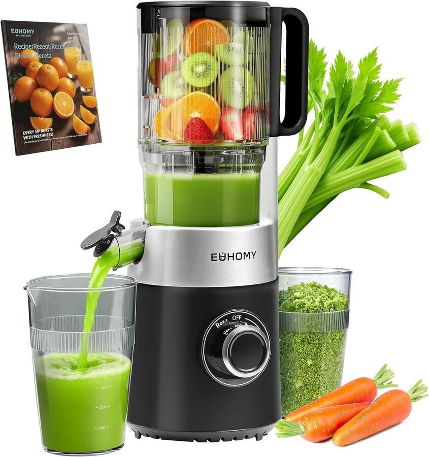 Slowjuicer Sapcentrifuge Gezond sap maken Brede vulopening 18 liter Zwart zilver