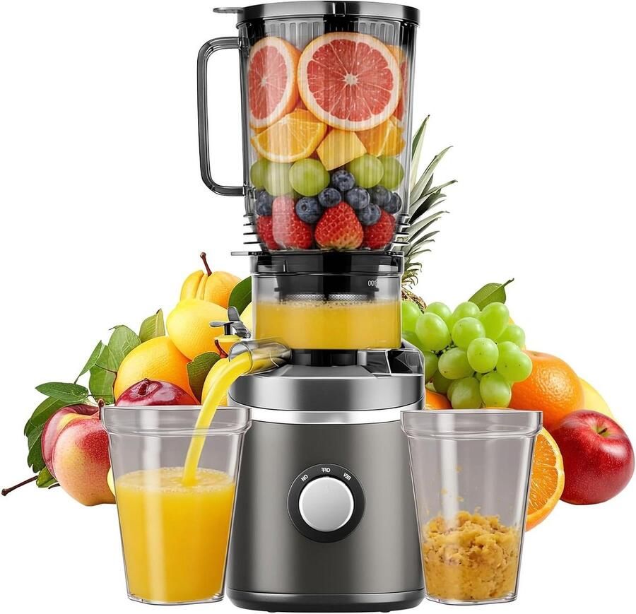Slowjuicer Sapcentrifuge Koude Pers Gezond Sap Maken Grote Vulopening 23 Liter Grijs
