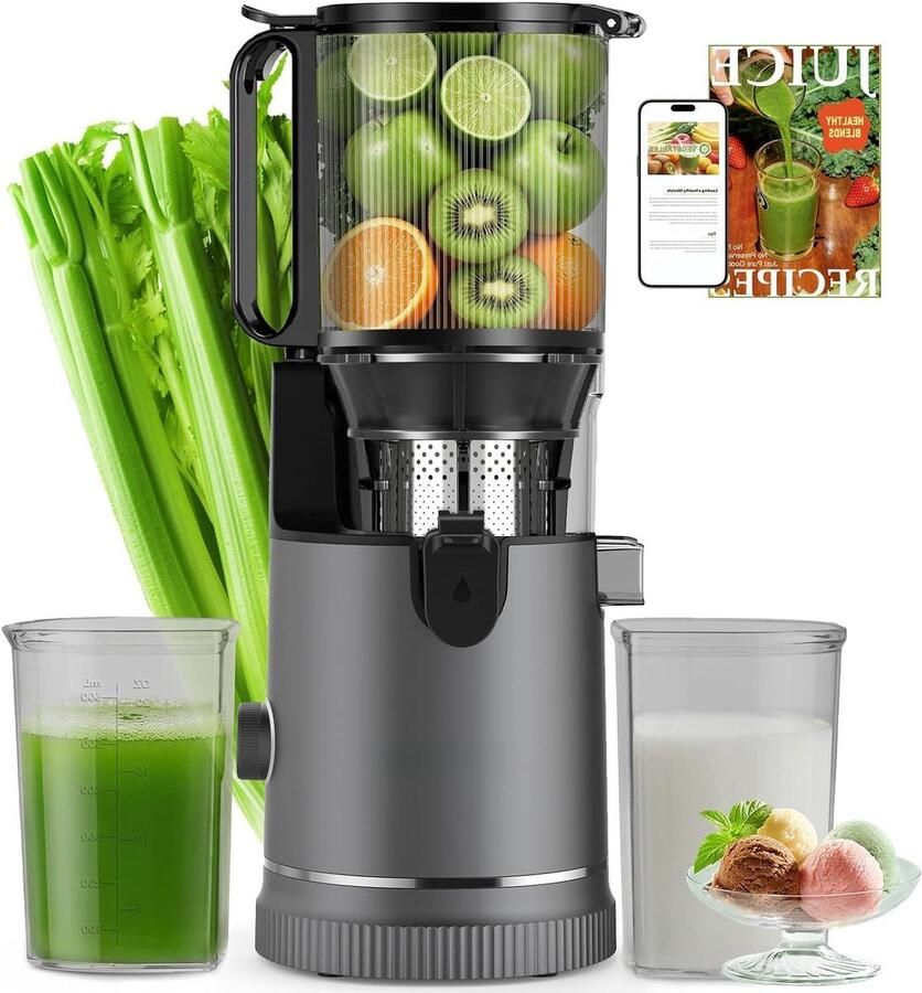 Slowjuicer Sapcentrifuge Koudpers Gezond Sap Maken Extra Grote Vulschacht 1.8 Liter Titanium Grijs
