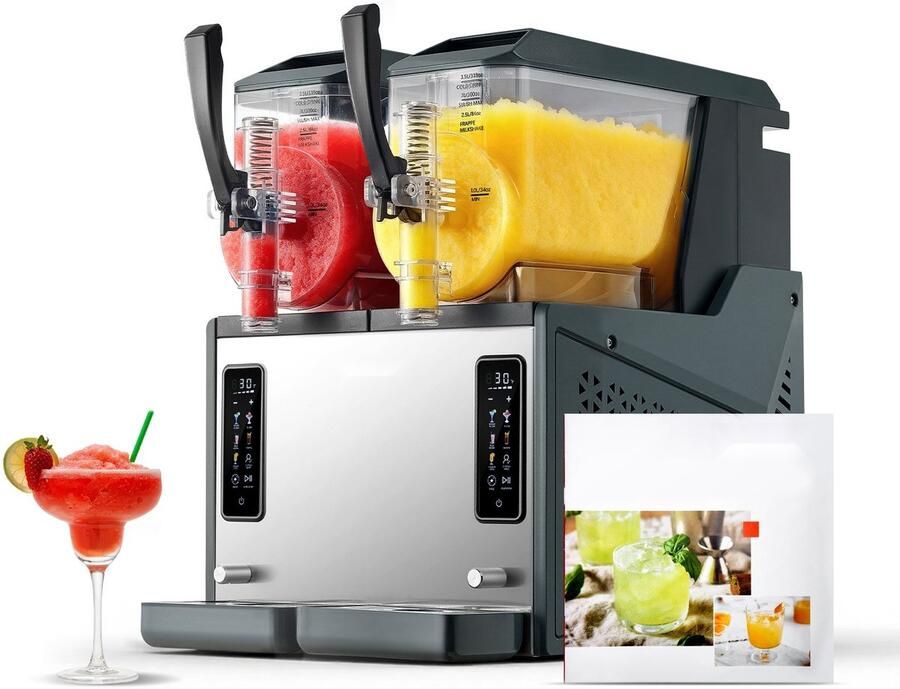 Slush-ijsmachine Dubbele granitamachine 2 x 4 L 455 W Zelfreinigend Geen ijs nodig Elektrisch Voor slush margarita's frappés en milkshakes