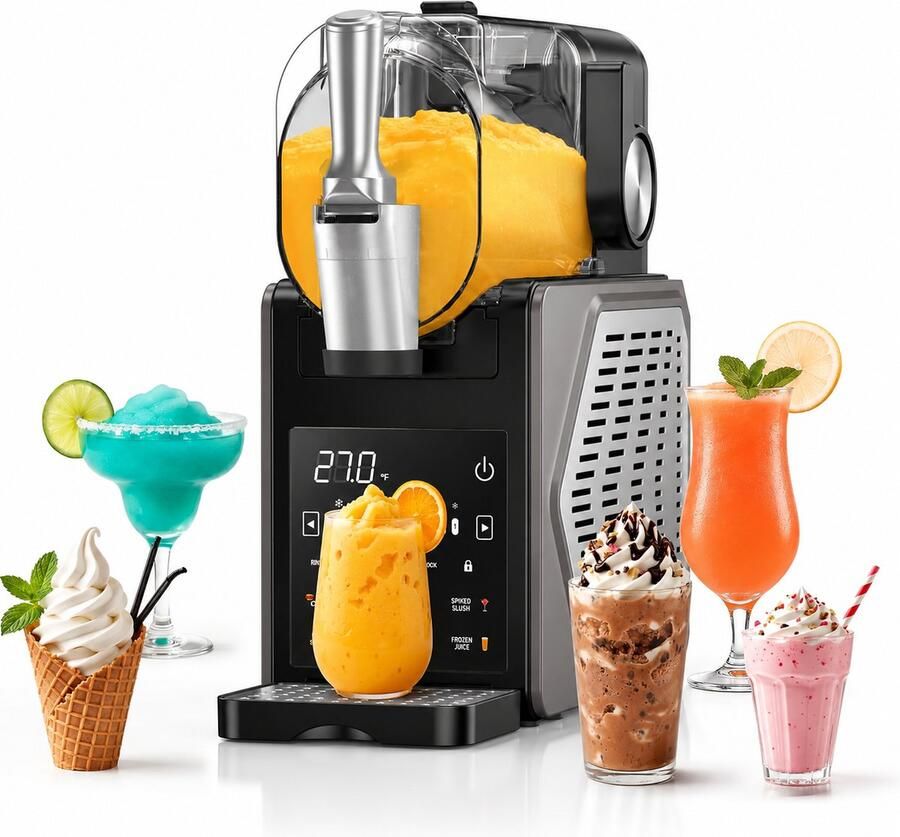Slush Machine 2 5 l ijsmachine voor thuis met led-display 6 programma's 2-in-1 slush- en ijsmachine voor ijs slushies frappés en milkshakes – zonder ijs dankzij het geïntegreerde koelsysteem