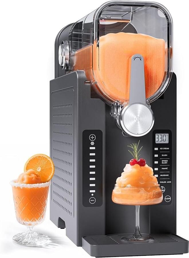 Slush Machine 2 Liter – Thuis Slushiemaker met Compressor – Zelfreinigende Slushi Maker – 6 Programma s voor Slush Milkshake Frappé en Cocktails – LED Display – Zonder IJs Nodig – Zwart AD03