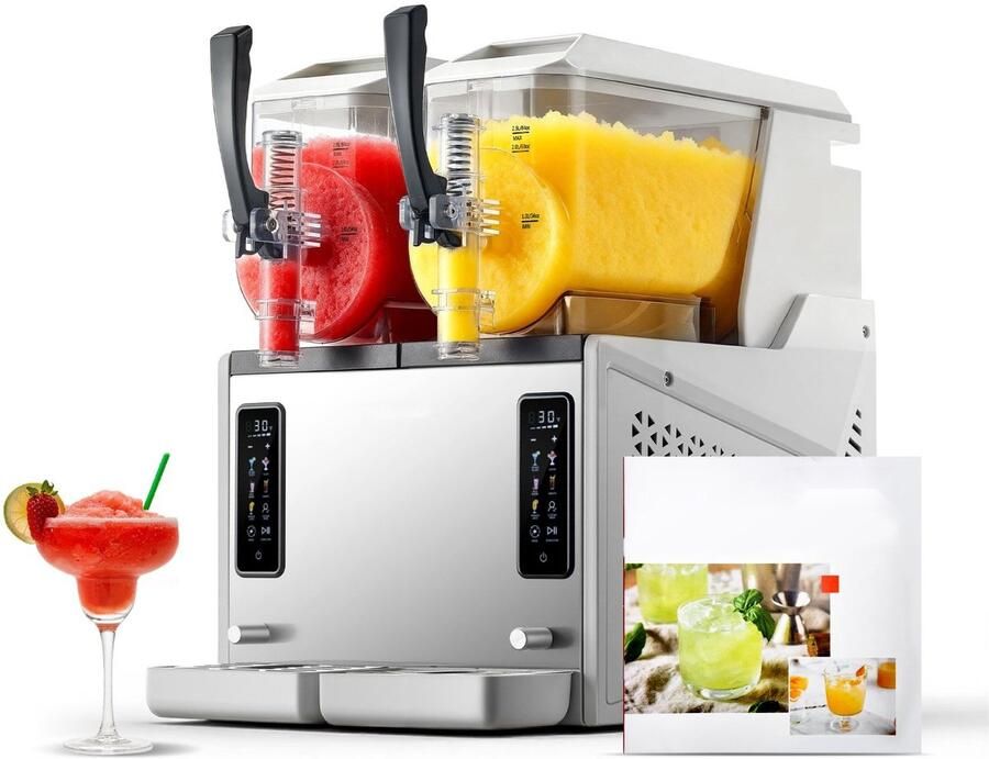 Slushmachine Slush ijsmachine Dubbele tank 2 x 3 L (6 L totaal) Zelfreinigend 450 W Geen ijs nodig (compressor) Voor granita margarita s frappés en milkshakes