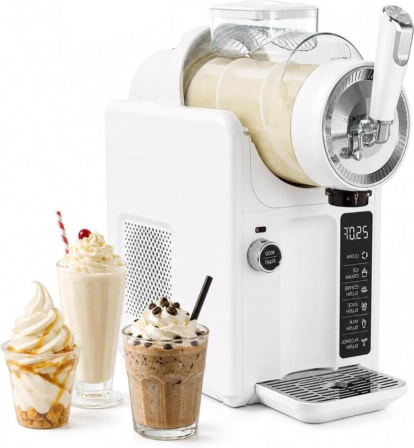 Slushmachine Zonder Ijs Ijsdrankmaker Softijs Drankjes Maken 5-In-1 Functies 2 Liter Kom Wit