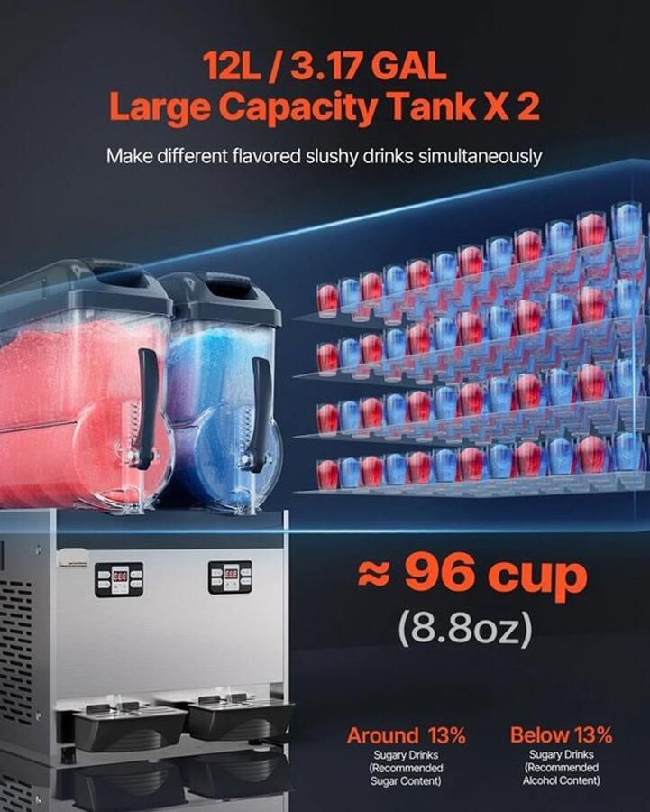 Slushy Machine – Slushmachine – IJsmachine – Frozen Drink Maker – Dubbele Tanks 1x12L – Instelbare Temperatuur