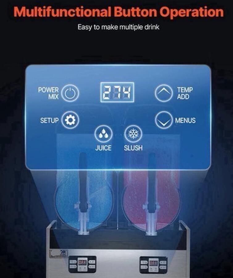 Slushy Machine – Slushmachine – IJsmachine – Frozen Drink Maker – Dubbele Tanks 1x12L – Instelbare Temperatuur