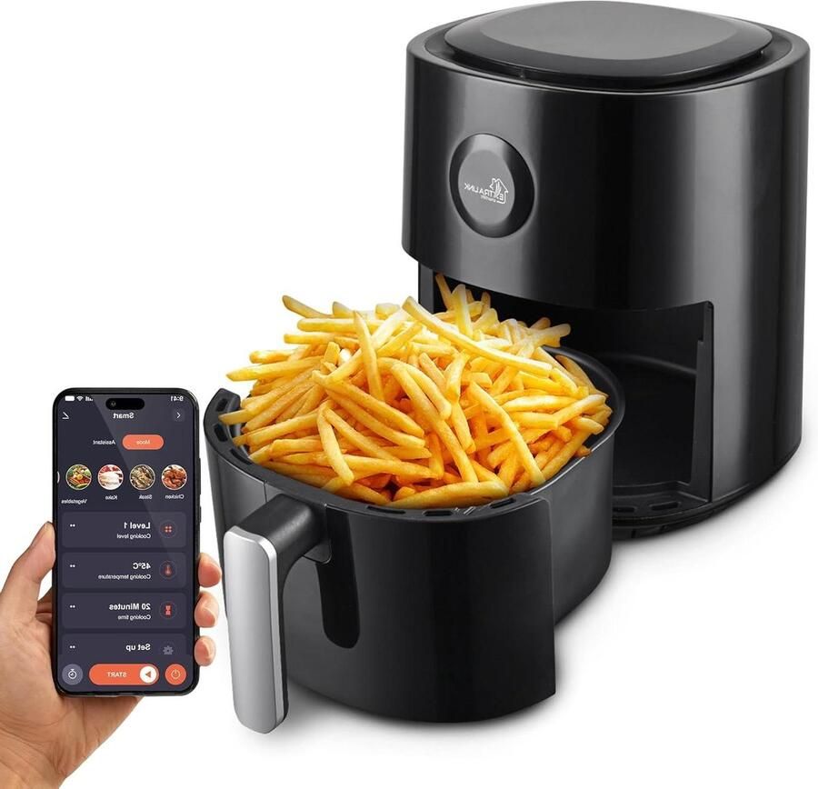 Smart Airfryer Heteluchtfriteuse Gezond Frituren App Bediening 4 Liter Zwart