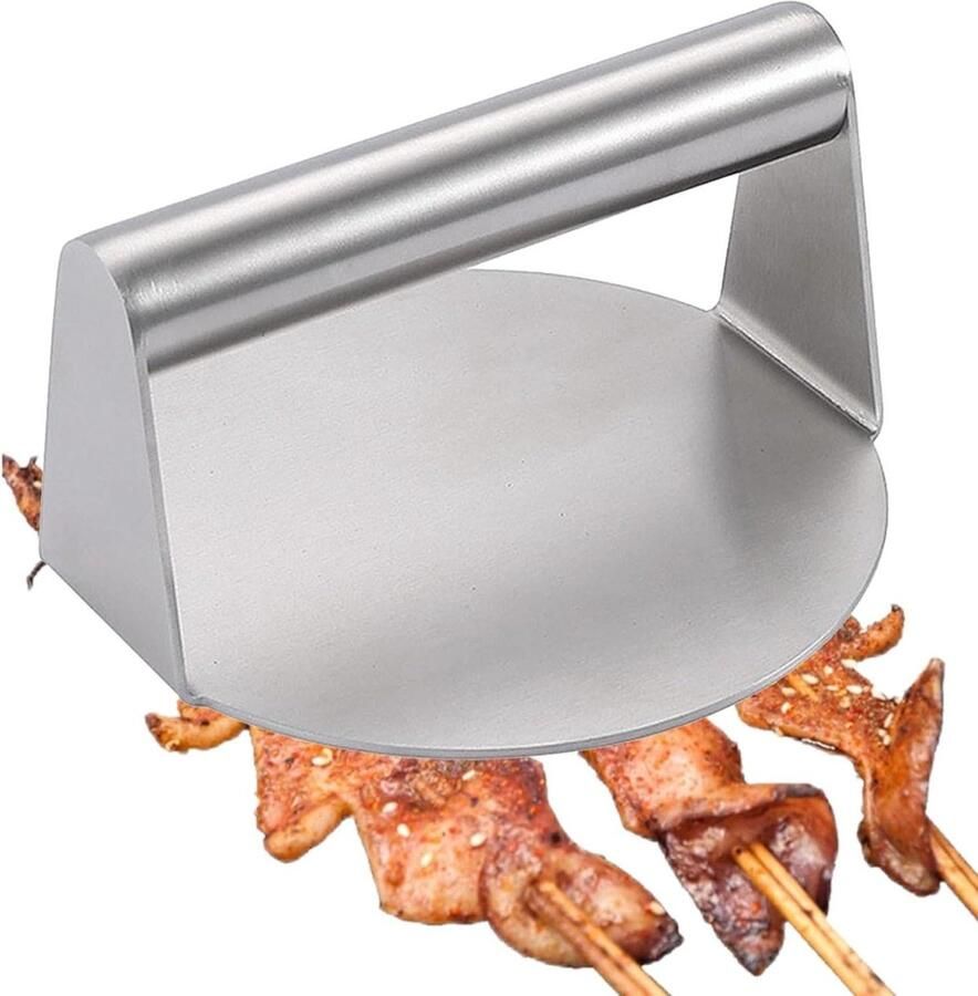 Smash Burger Pers Vleespers Ronde Pastei Sappige Burgers Maken Anti-Brandwonden Handvat 14 cm Diameter Zilver