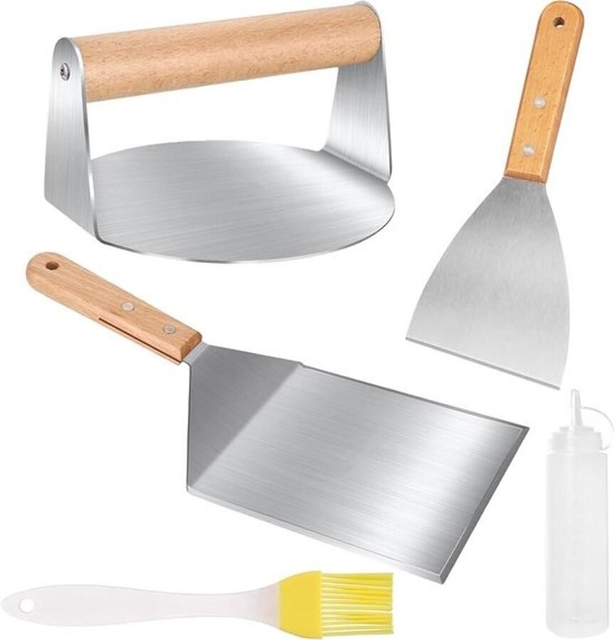 Smashburger-set Burger-smasher Voor het maken van hamburgers Roestvrij staal 14 cm Zilver