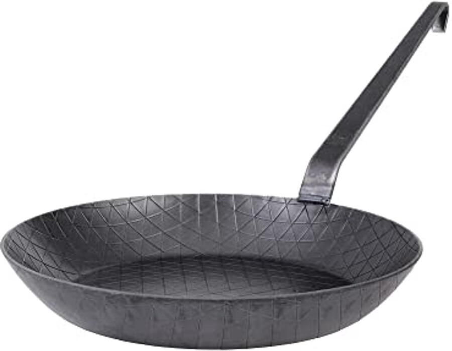 Smeedijzeren braadpan met haaksteel Ø 28 cm – Extra hoge rand ongecoat en geribbeld – Professionele ijzeren pan