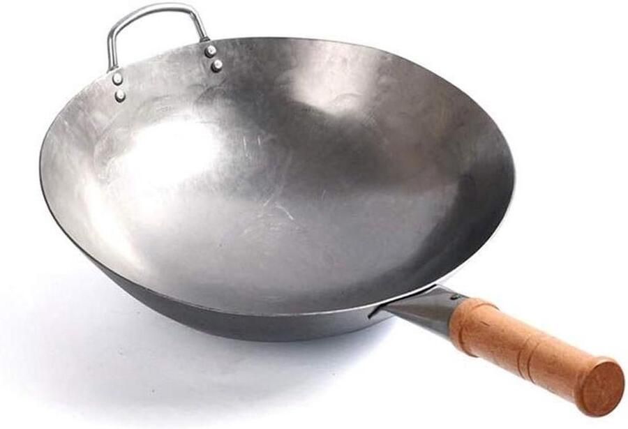 Smeedijzeren Pan Koekenpan Wok Koken en Bakken Snelle Warmteoverdracht 36x10 cm Zilverwit