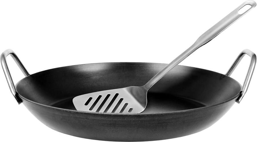 Smeedijzeren Serveerpan 32 cm met Hoge Rand en Twee Handvatten
