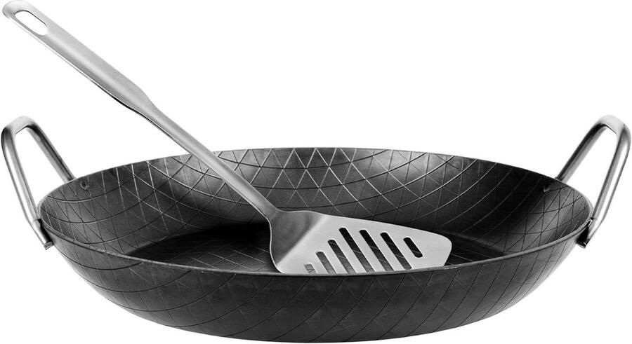 Smeedijzeren Serveerpan IJzeren Koekenpan Steaks Bakken Ongecoat Krasbestendig Ø 32 cm Zwart