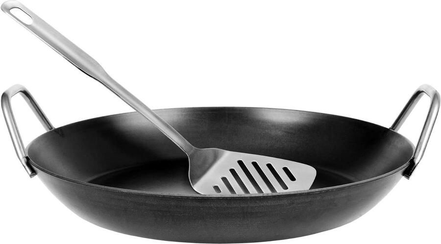 Smeedijzeren Serveerpan Koekenpan Gietijzer Steaks Braden Hoge Rand Ø 32 cm Zwart