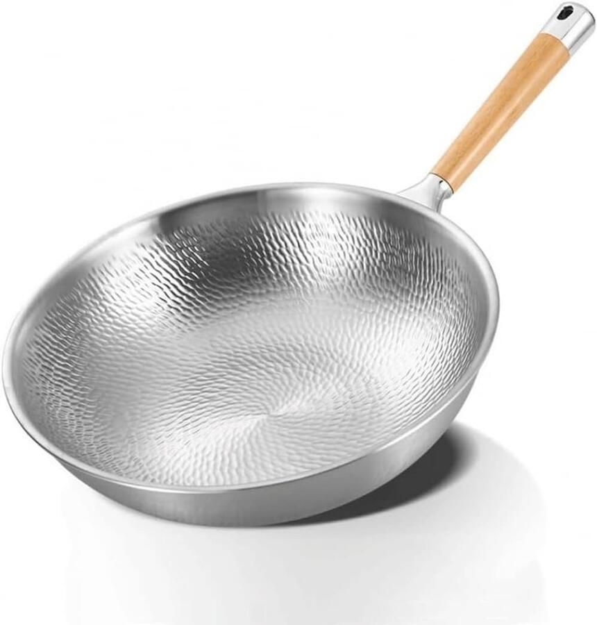 Smeedijzeren Wokpan Roerbakpan Gezond Koken Handgesmeed Oppervlak 34 cm Zwart