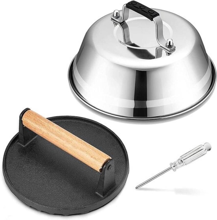 Smeltkoepel en Grillpers Keuken Accessoires Gerechten Bereiden Roestvrij Staal Gietijzer 23 cm Zwart