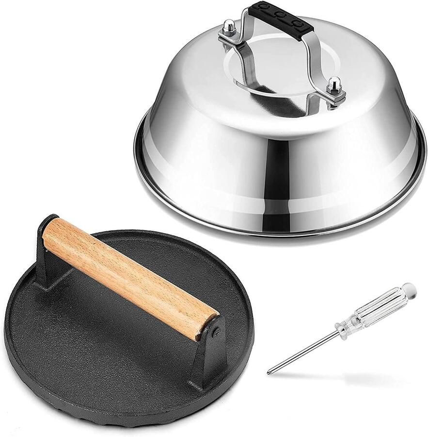 Smeltkoepel en Grillpers Keuken Accessoires Gerechten Bereiden Roestvrij Staal Gietijzer 23 cm Zwart