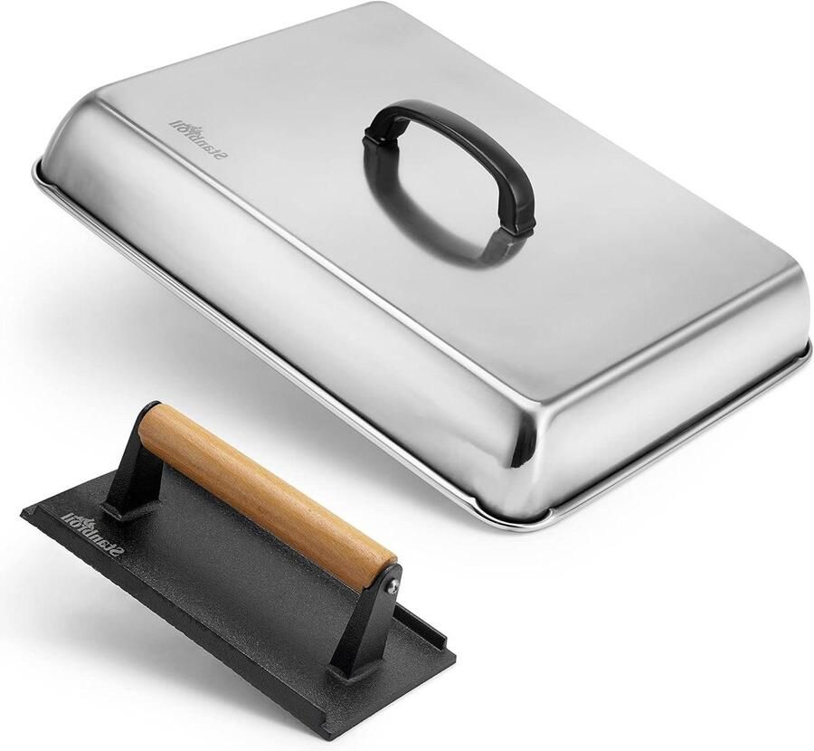 Smeltkoepel Grillpers Basting Cover Perfect Grillen Roestvrij Staal Set van 2 Zilver
