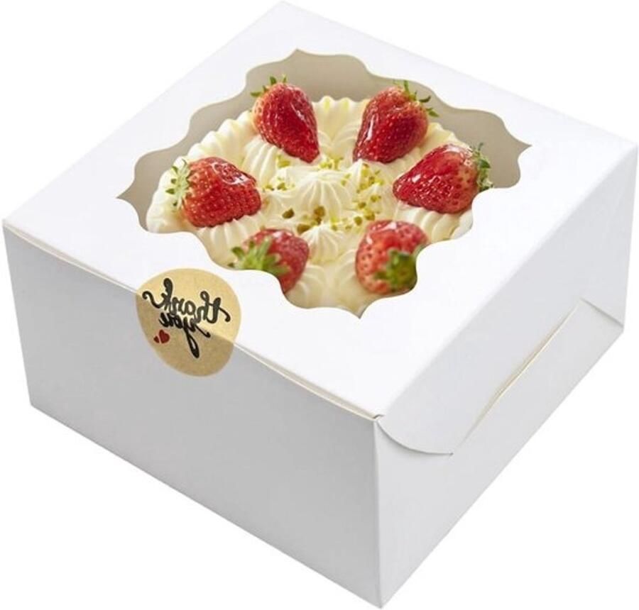 SmilerSmile 24 Pcs 24cm Cake Boxes Cake Box with Window Bakery Box Disposable Cake Containers for Pastry Cookies Cakes Cupcakes (White)