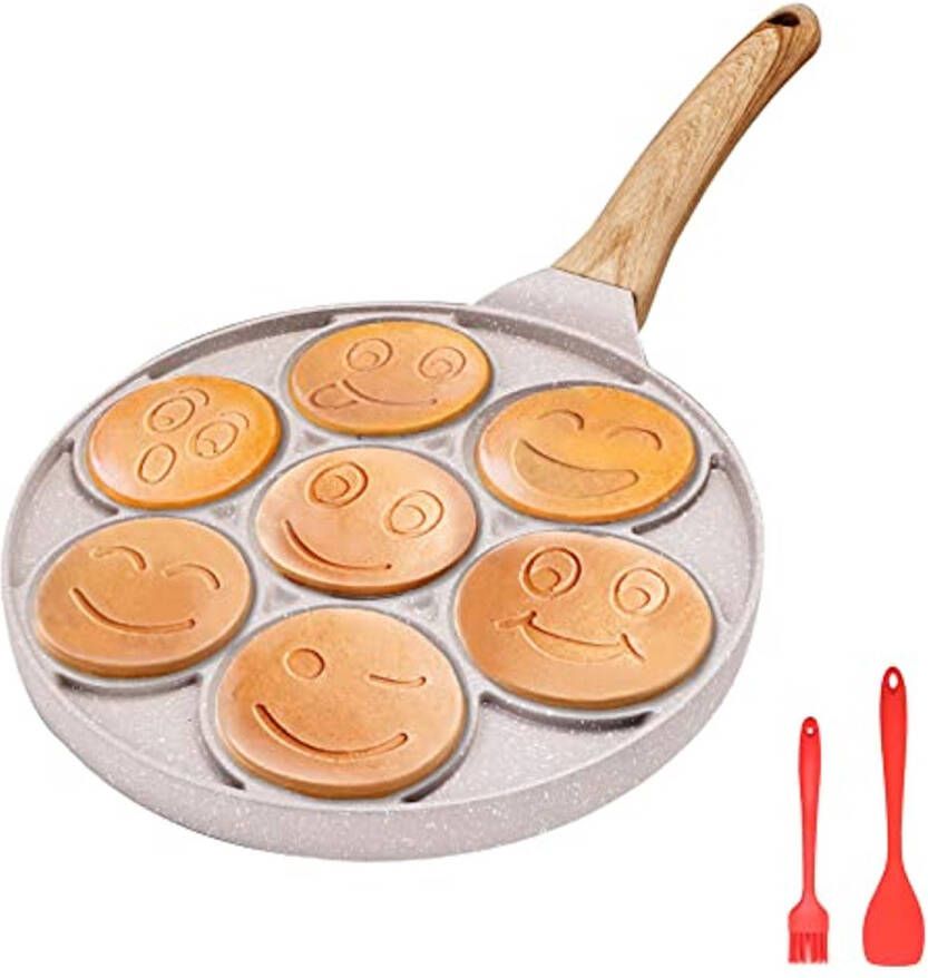 Smiley Face Pannenkoekenpan met 7 Gaten Mini Pannenkoekenmaker voor Kinderen 26 cm